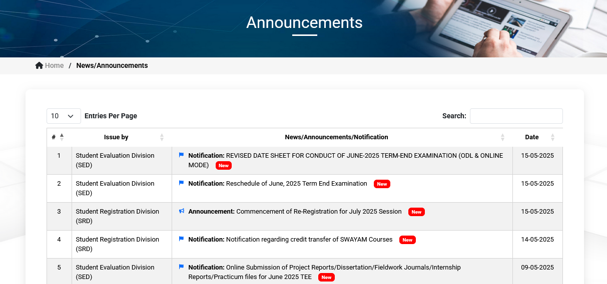 IGNOU Revised and Final Date Sheet for June 2025
